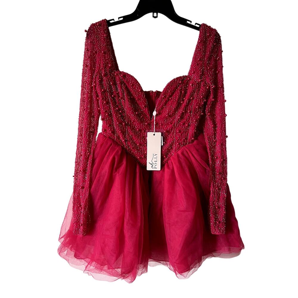 Oh Polly Plunge Neck Tulle Mini Dress in Hot Pink Size 8 New - Picture 4 of 8